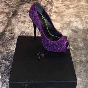 Giuseppe Zanotti Purple Lurex Peep Toe Pump